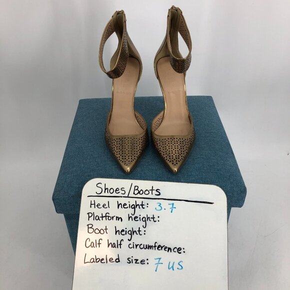 J.Crew Gold Perforated Pointed Toe Ankle Strap Natasha Mirror Metallic Heels 7 - Picture 14 of 15